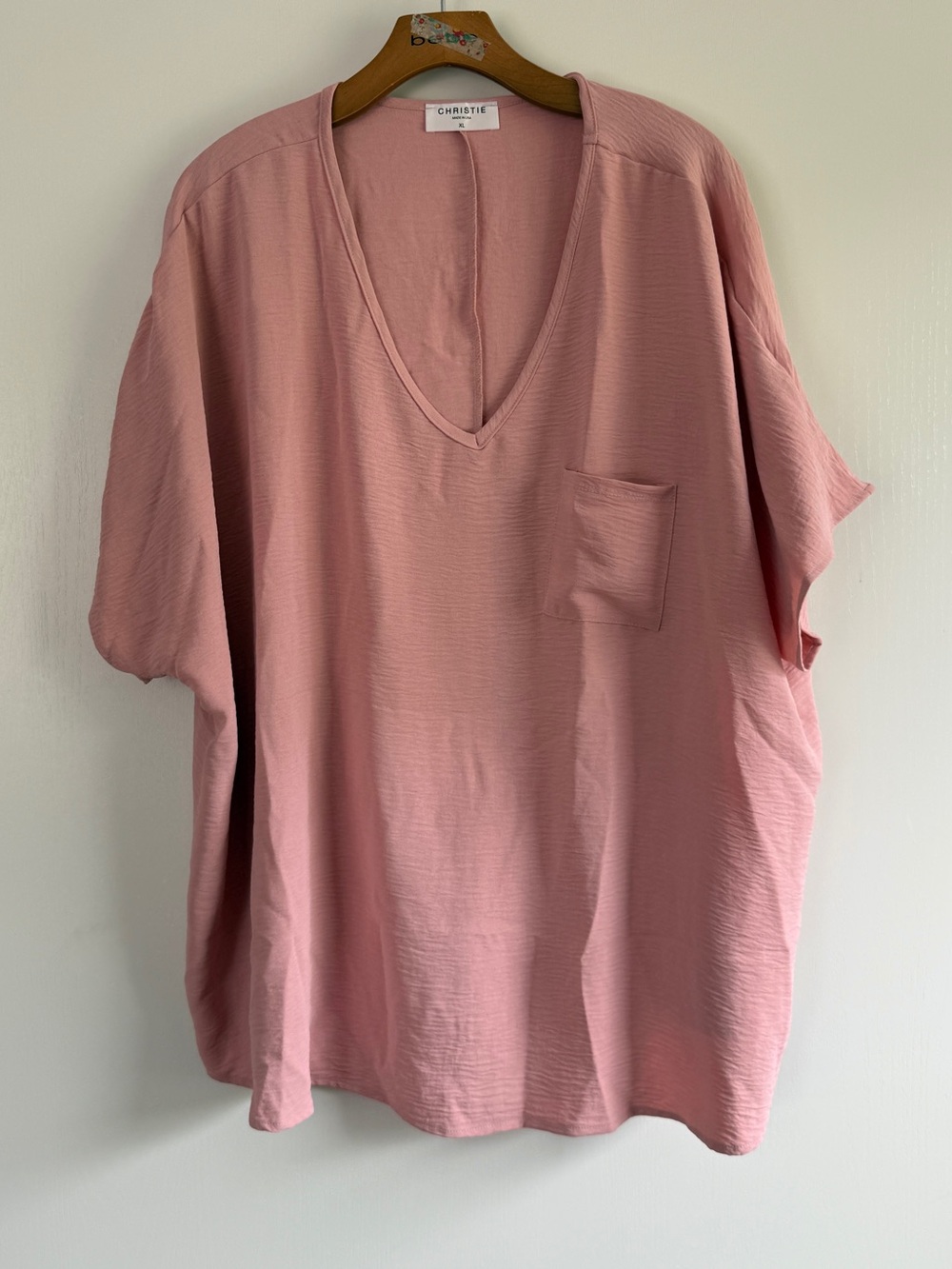 Christie V-Neck Pocket Shirt Tunic - Dusty Pink Plus Size Flowy Drapey Relaxed